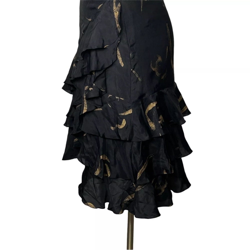 Ralph Lauren Silk Skirt Tiered Ruffle Women's 4 Black and Gold NWT